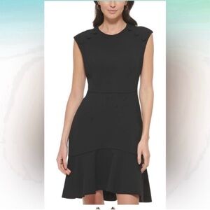 ❤️ NWT! Black CALVIN KLEIN Dress with Flutter Hem and Button Details- Size 10